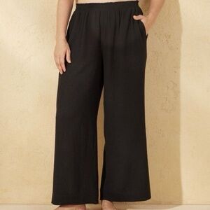 Shade & Shore Women’s Black Wide-Leg Gauze Swim Beach Coverup Pants Lightweight